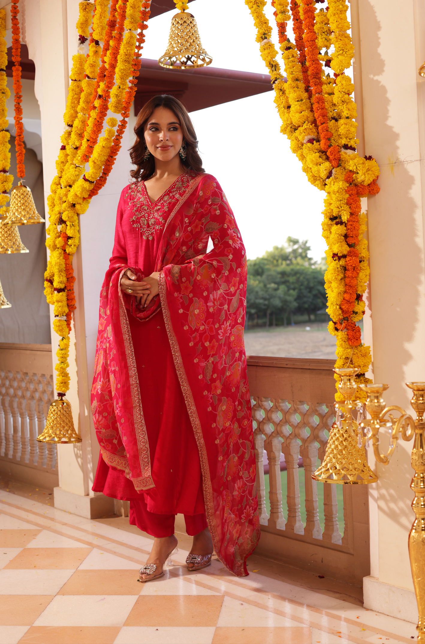 Crimson Red Silk Suit Set