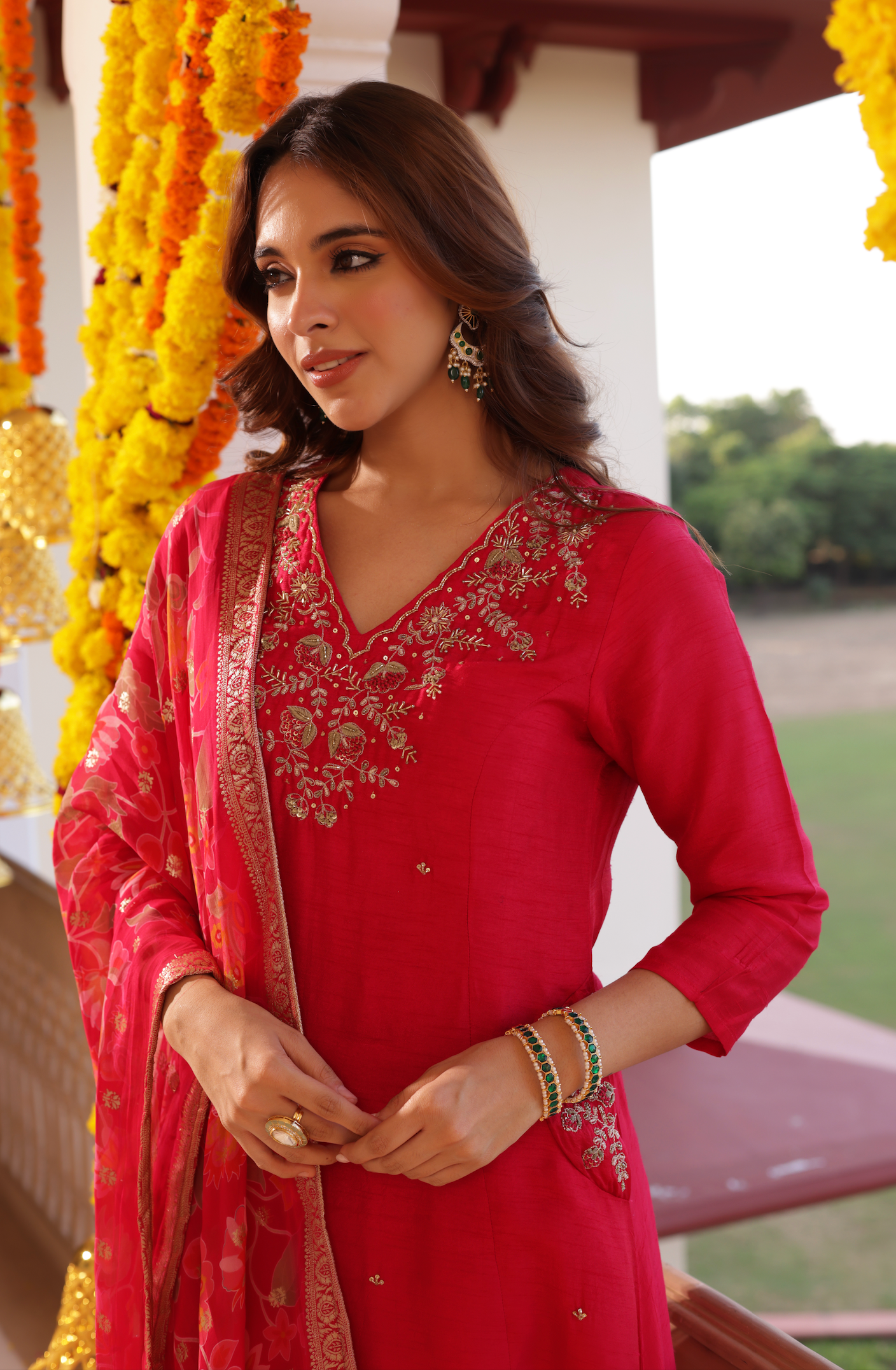 Crimson Red Silk Suit Set