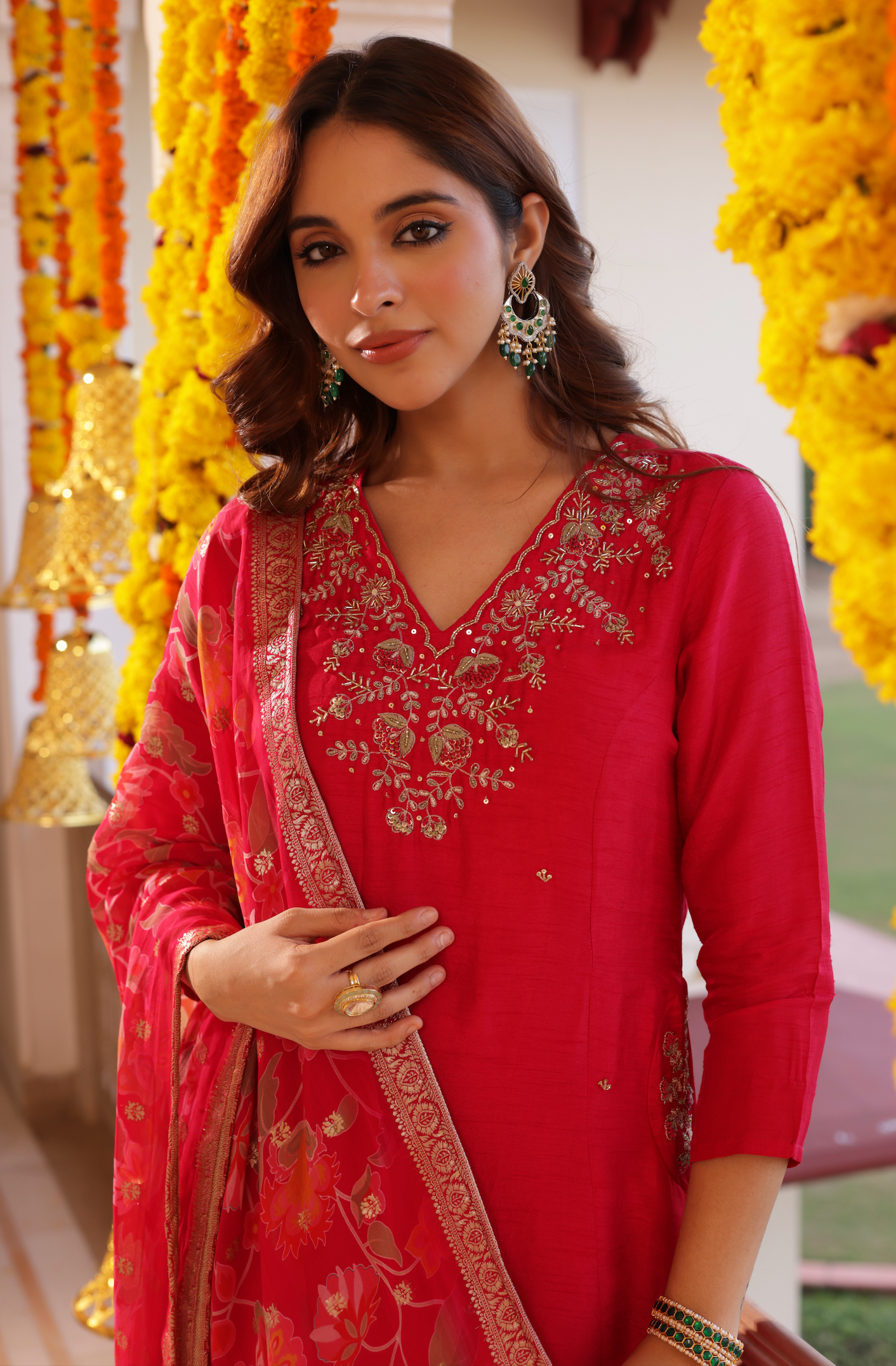 Crimson Red Silk Suit Set