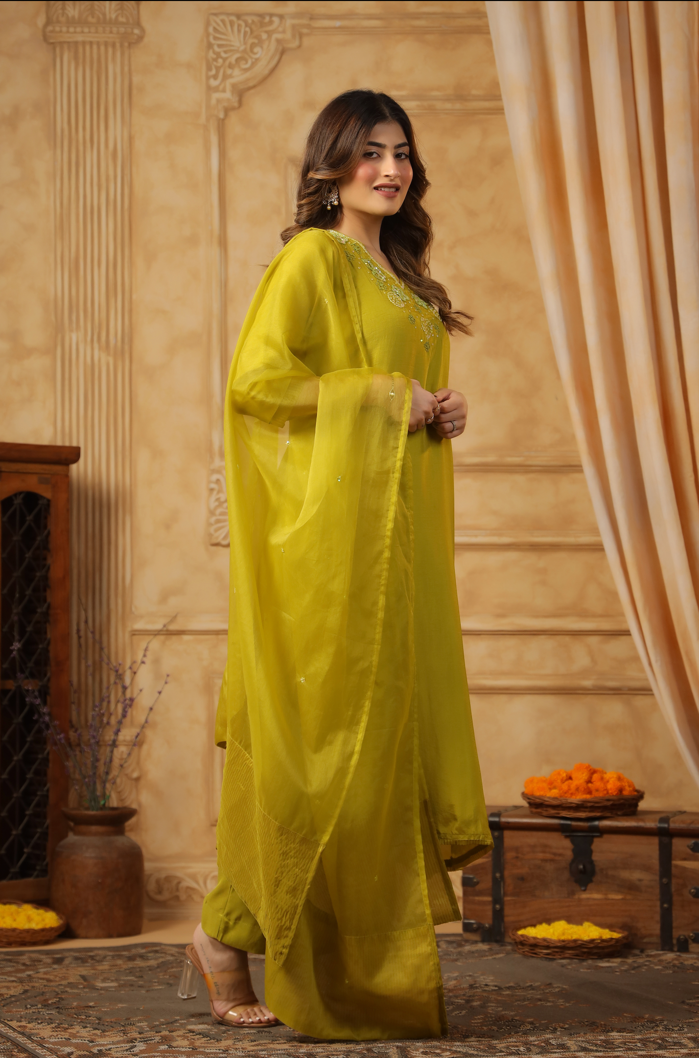 Bright Green Silk Suit Set