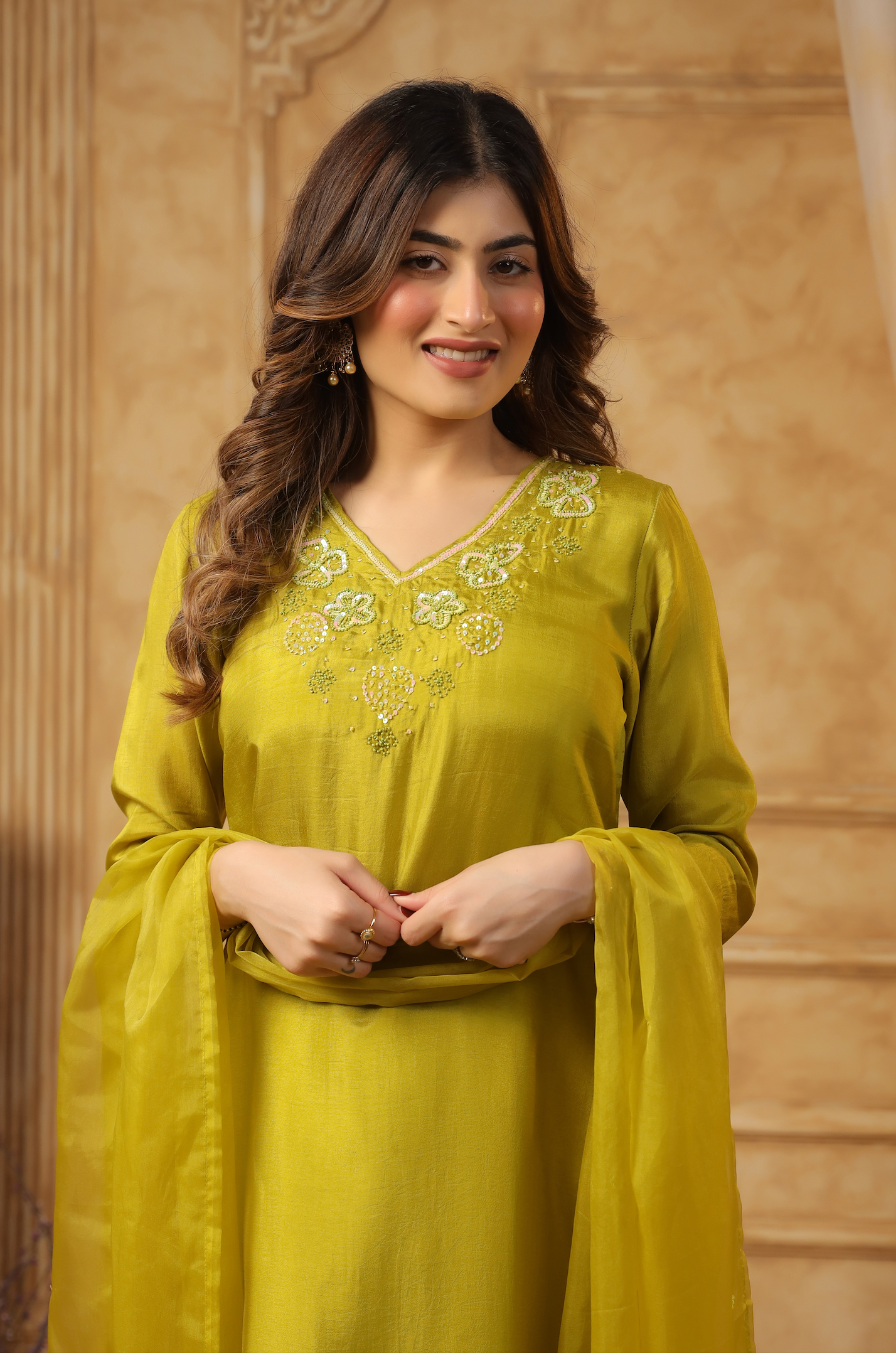 Bright Green Silk Suit Set