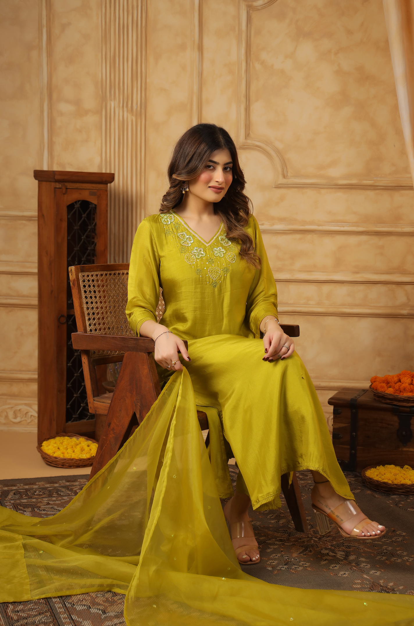 Bright Green Silk Suit Set