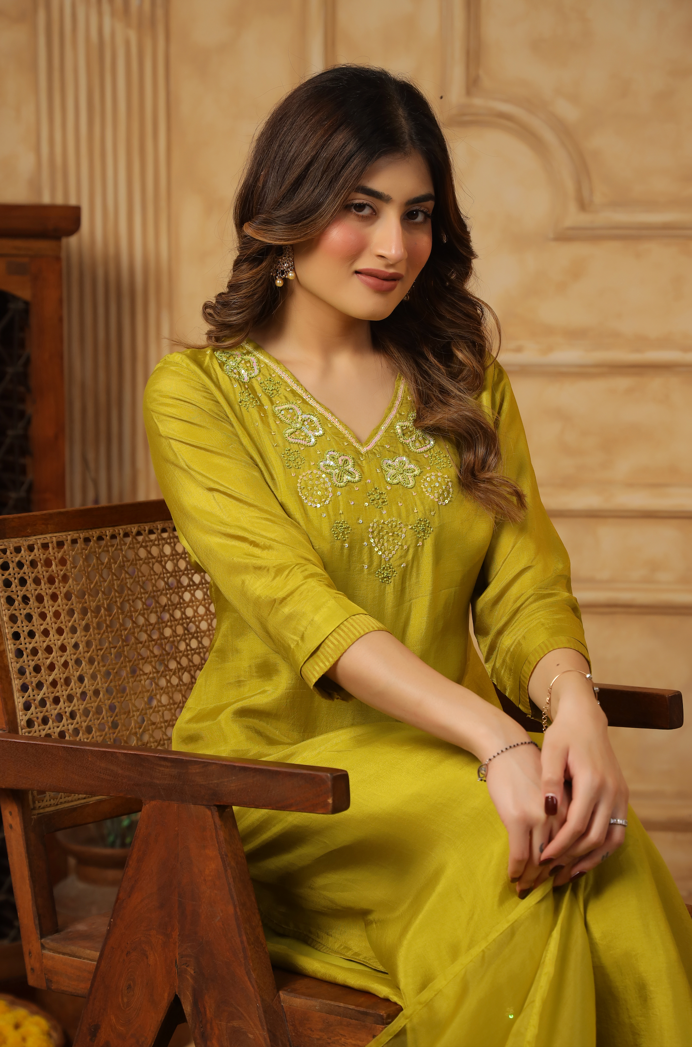 Bright Green Silk Suit Set