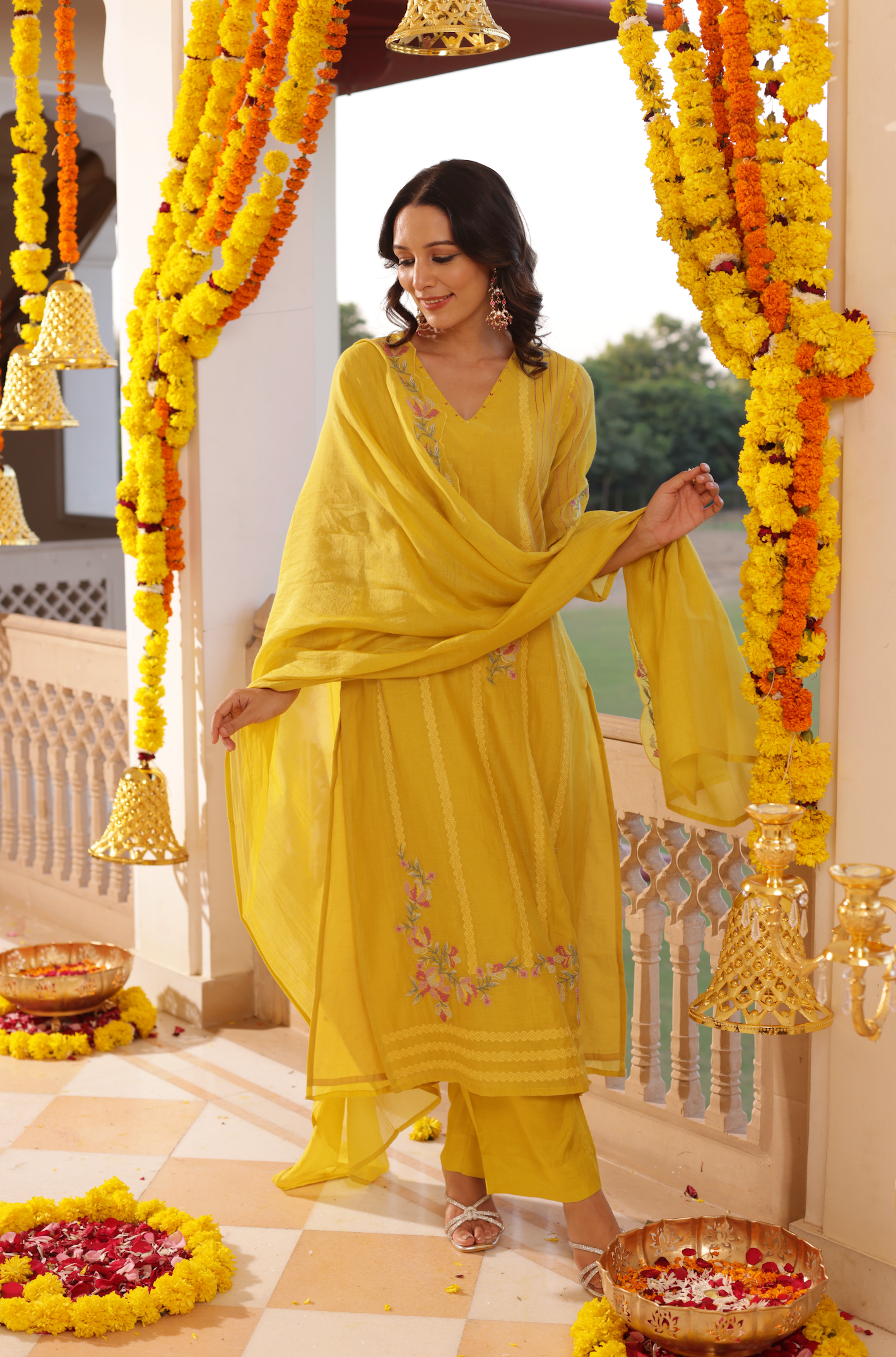 Yellow Mul Chanderi Suit Set