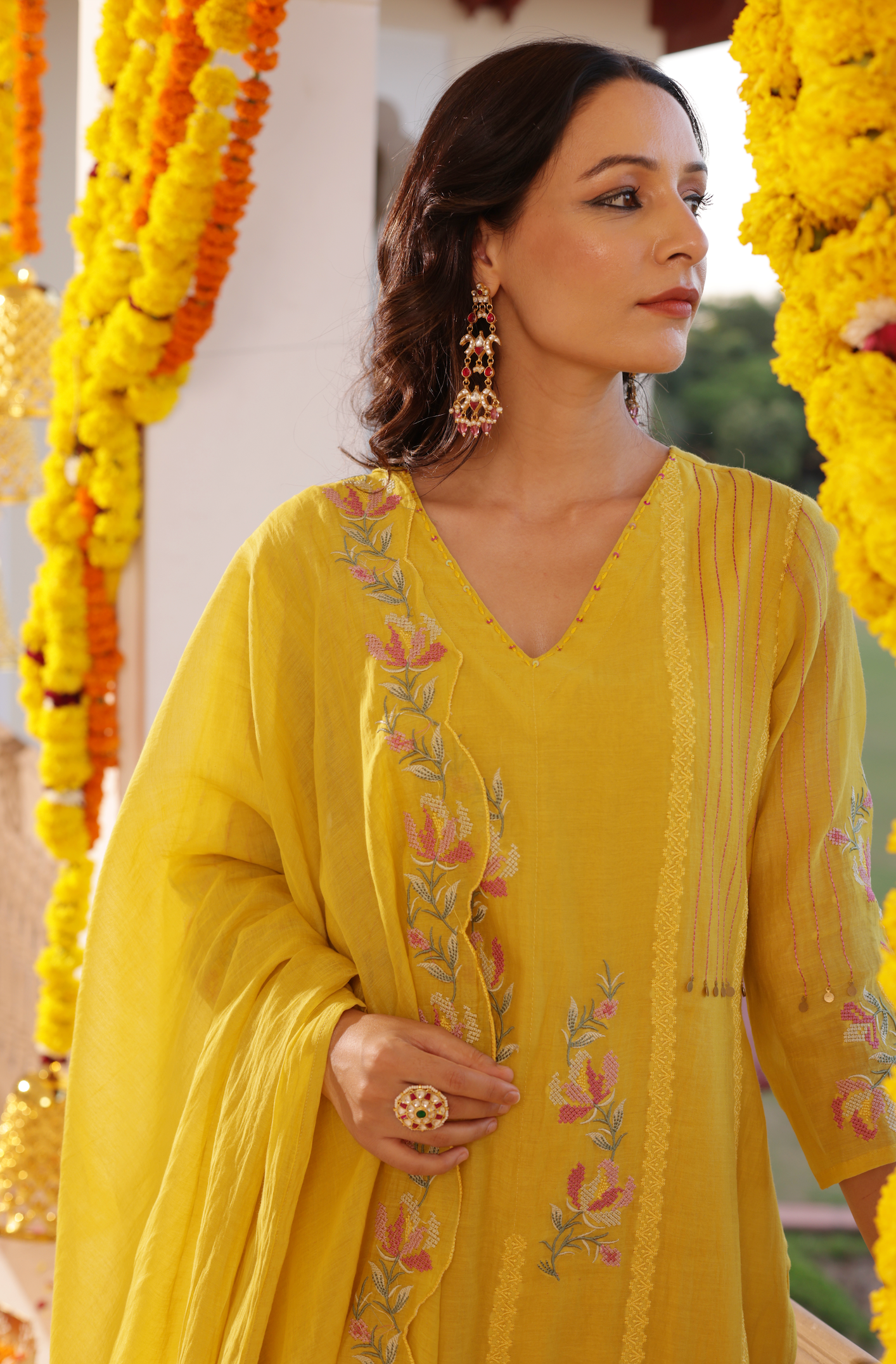 Yellow Mul Chanderi Suit Set