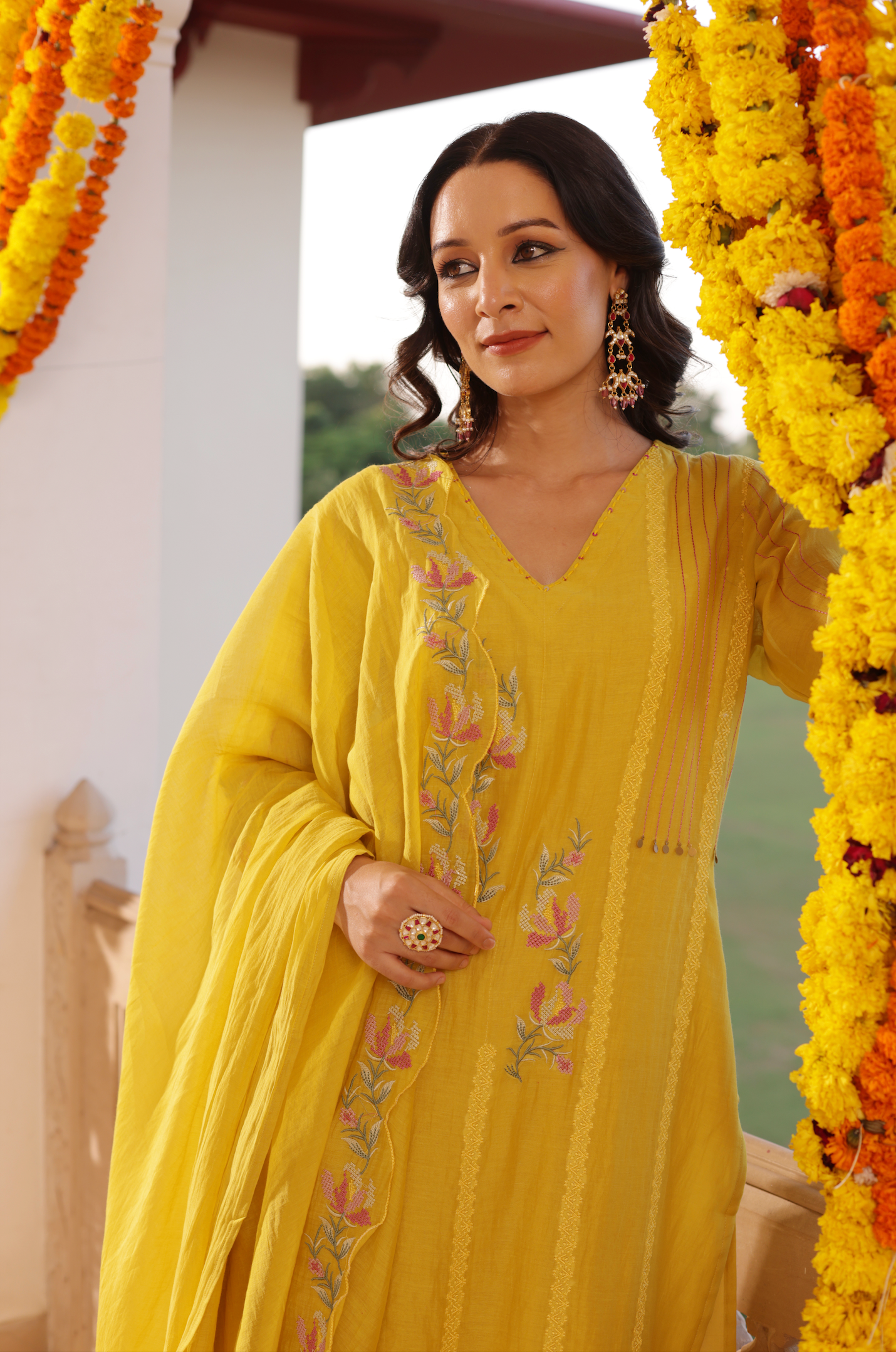 Yellow Mul Chanderi Suit Set