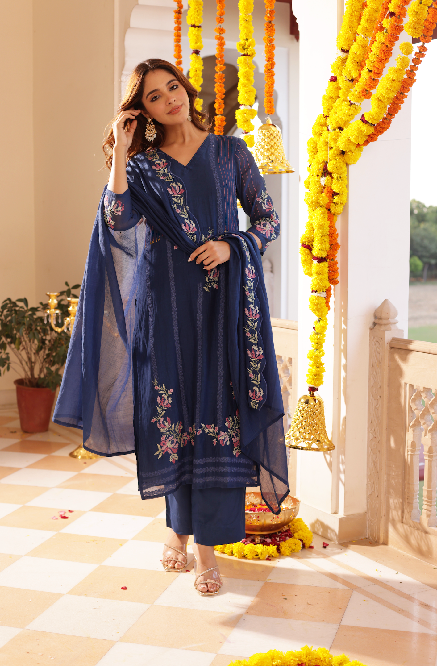 Blue Mul Chanderi Suit Set