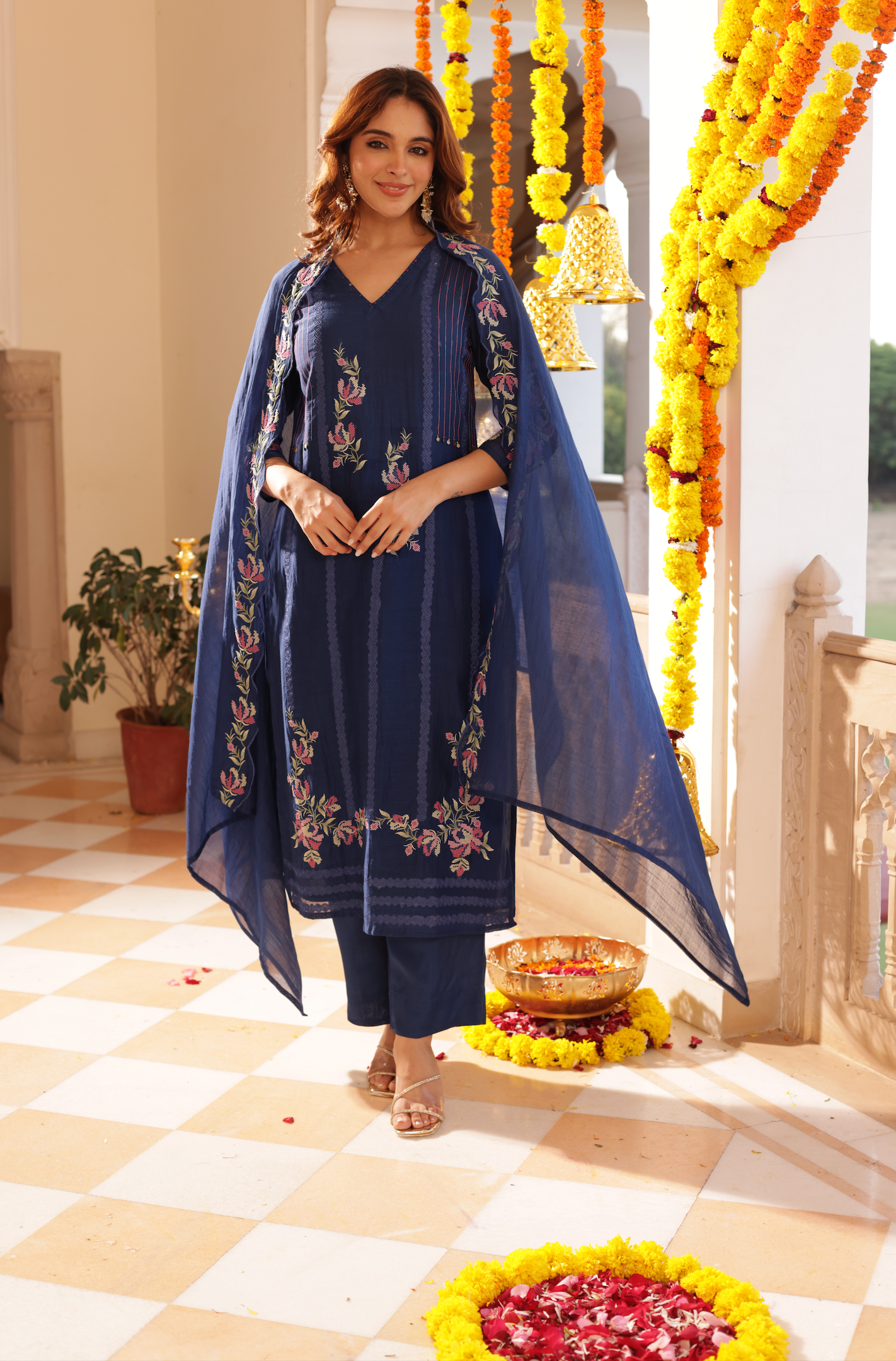 Blue Mul Chanderi Suit Set