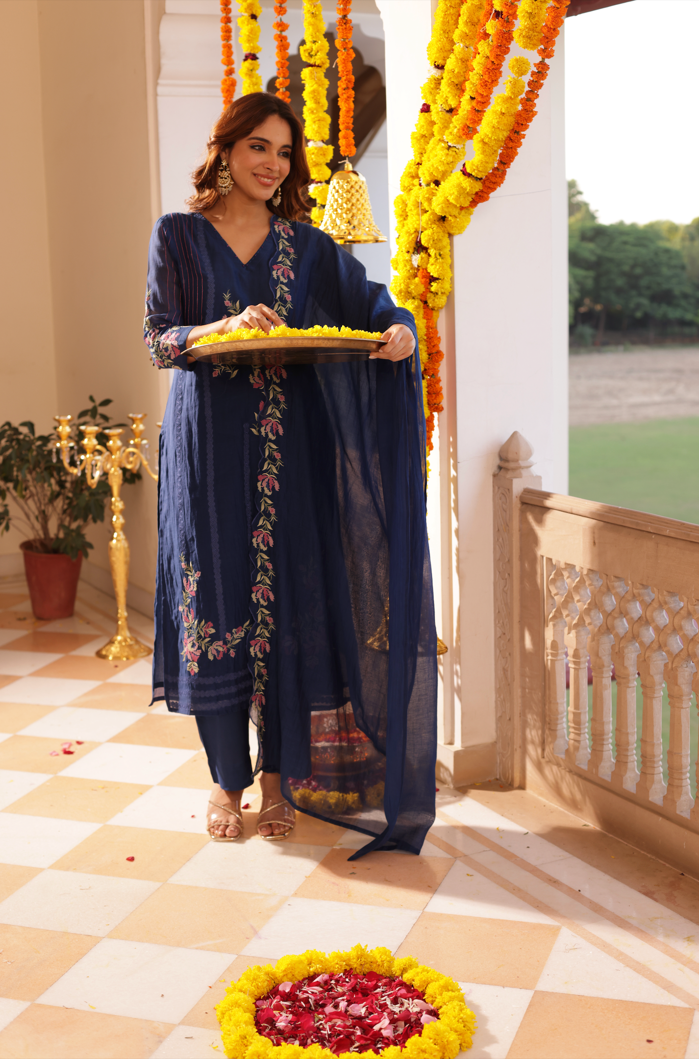 Blue Mul Chanderi Suit Set