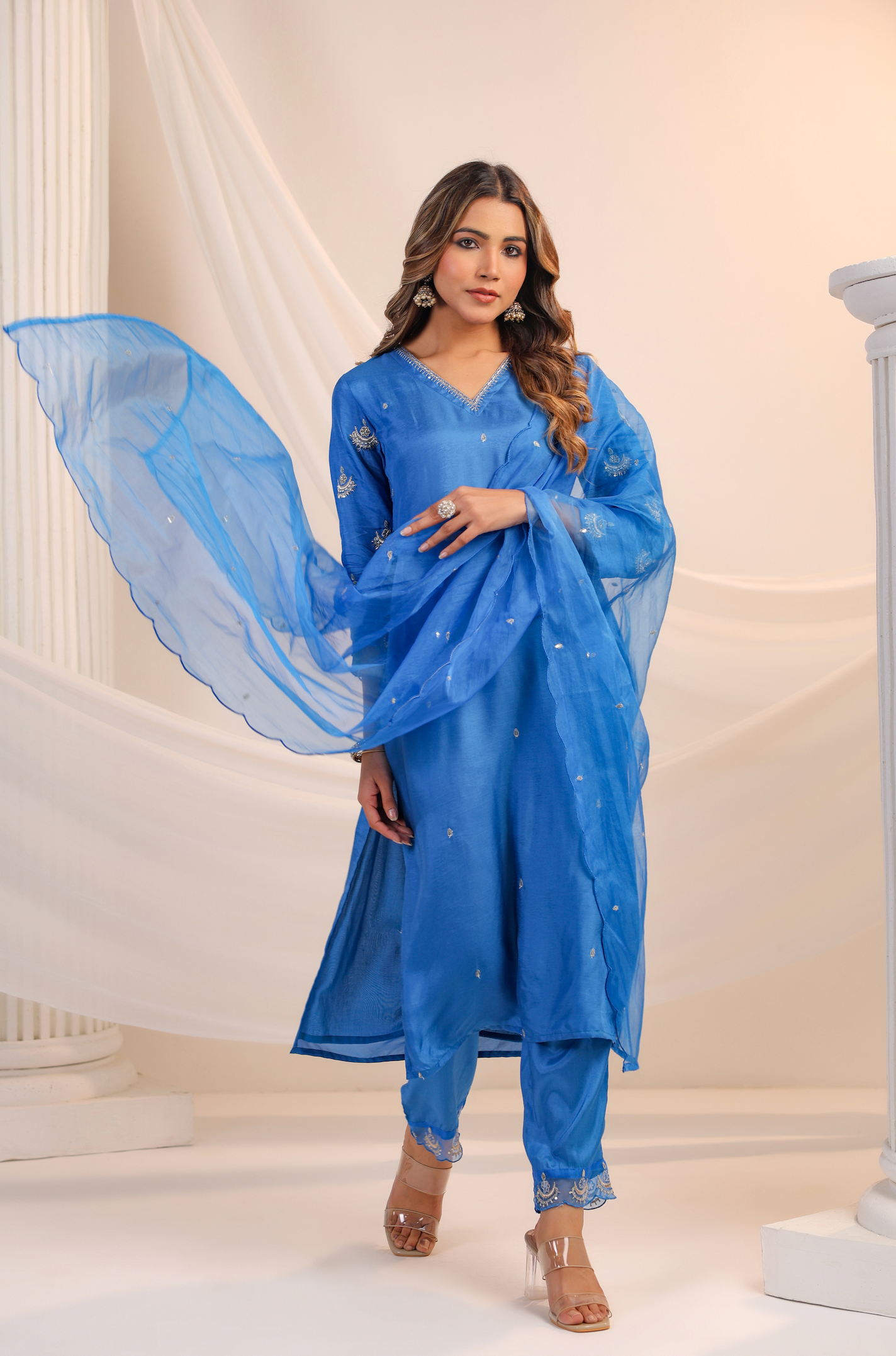 Royal Blue Silk Suit Set