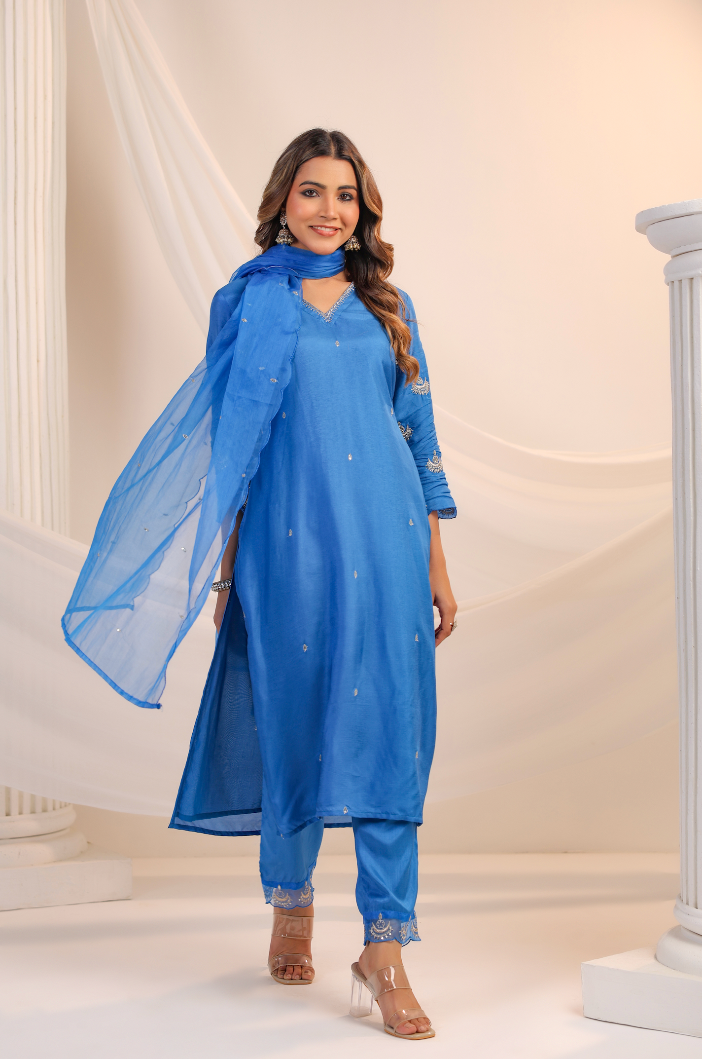 Royal Blue Silk Suit Set