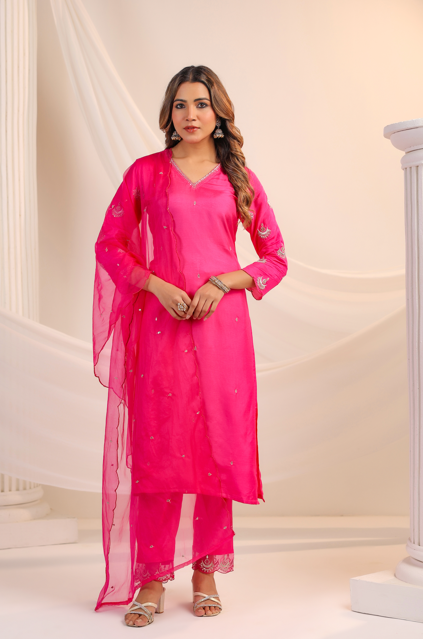 Blush Bloom Silk Suit Set