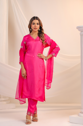 Blush Bloom Silk Suit Set