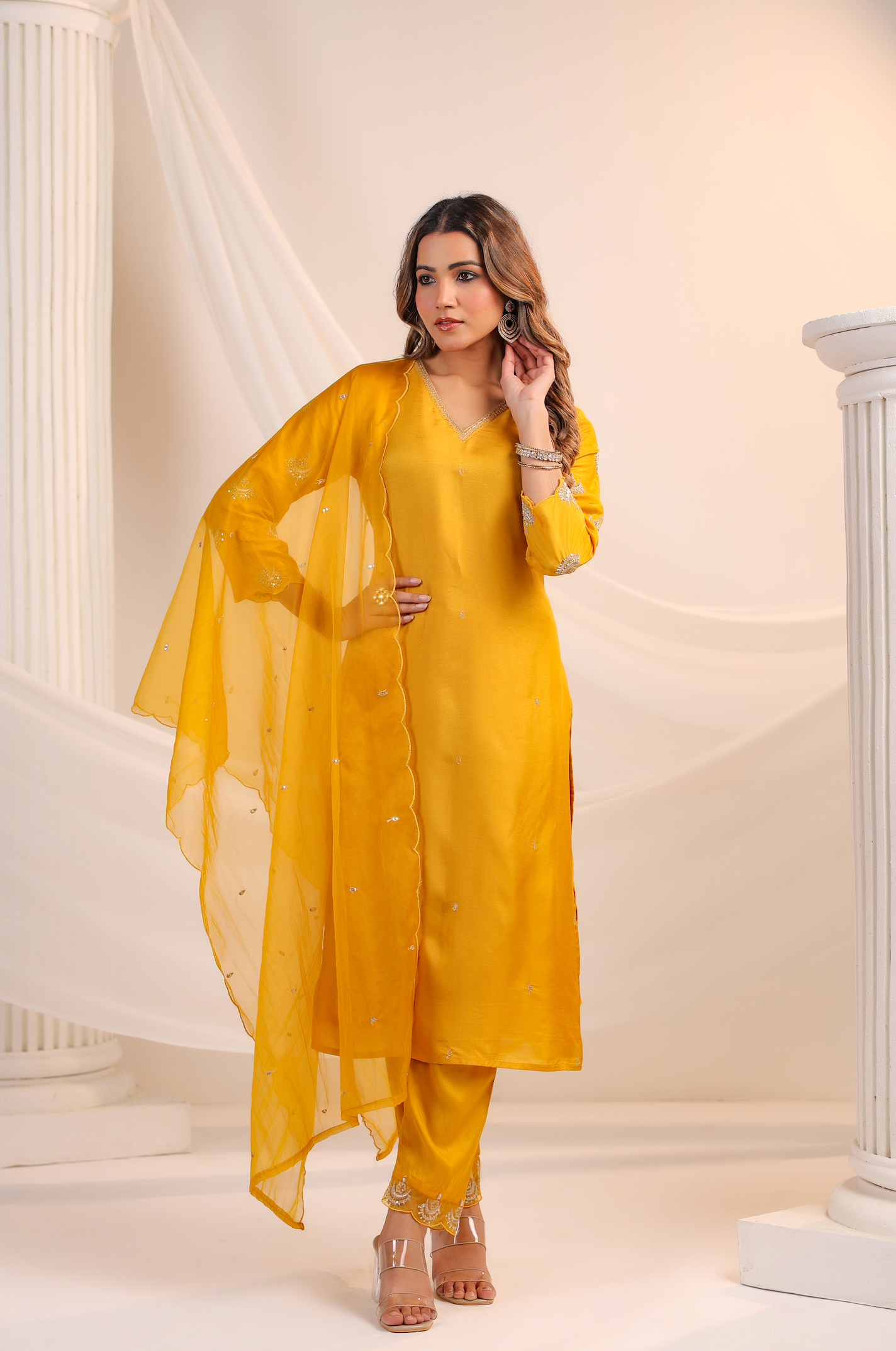 Golden Glow Silk Suit Set