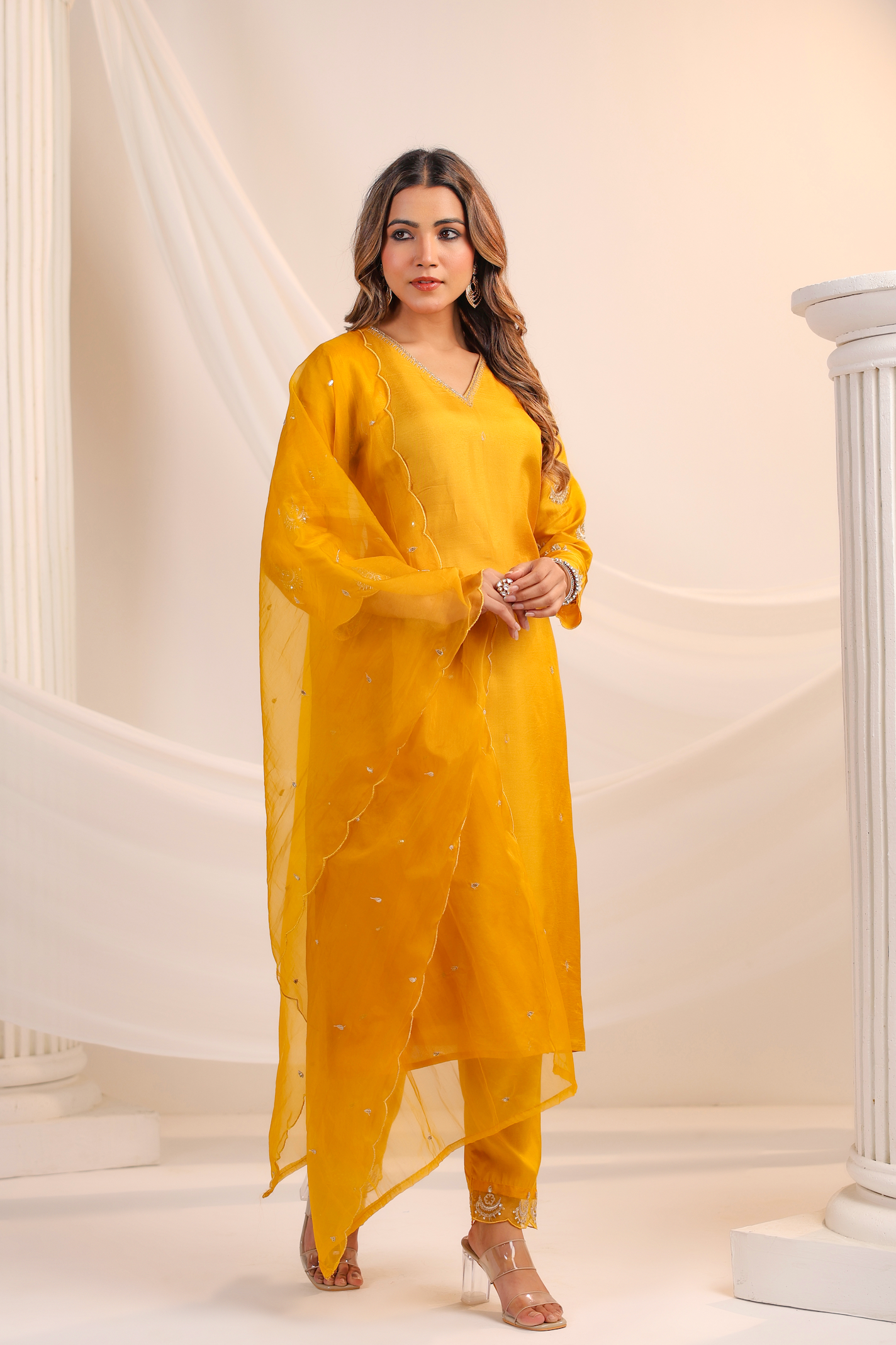 Golden Glow Silk Suit Set