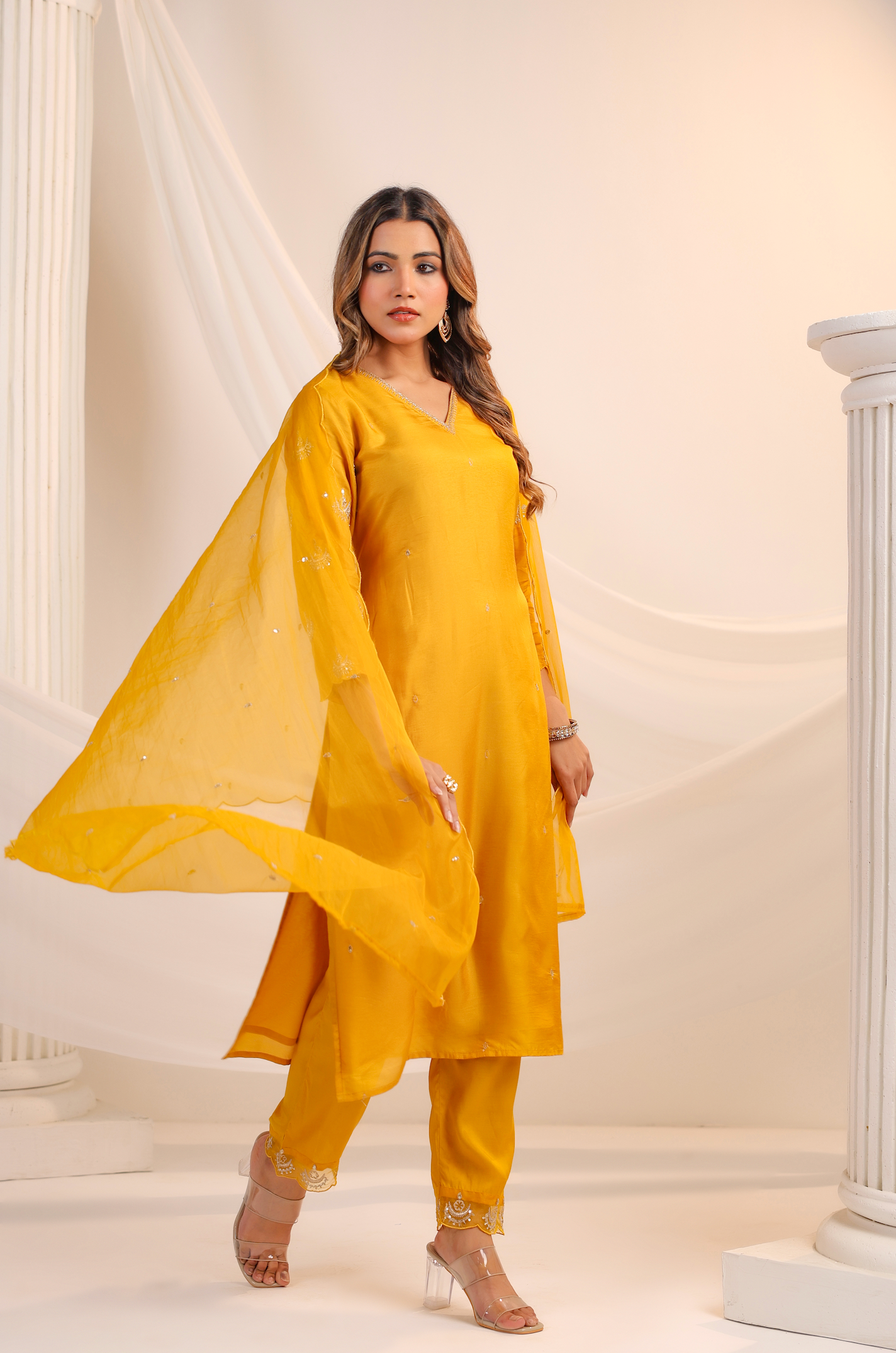 Golden Glow Silk Suit Set