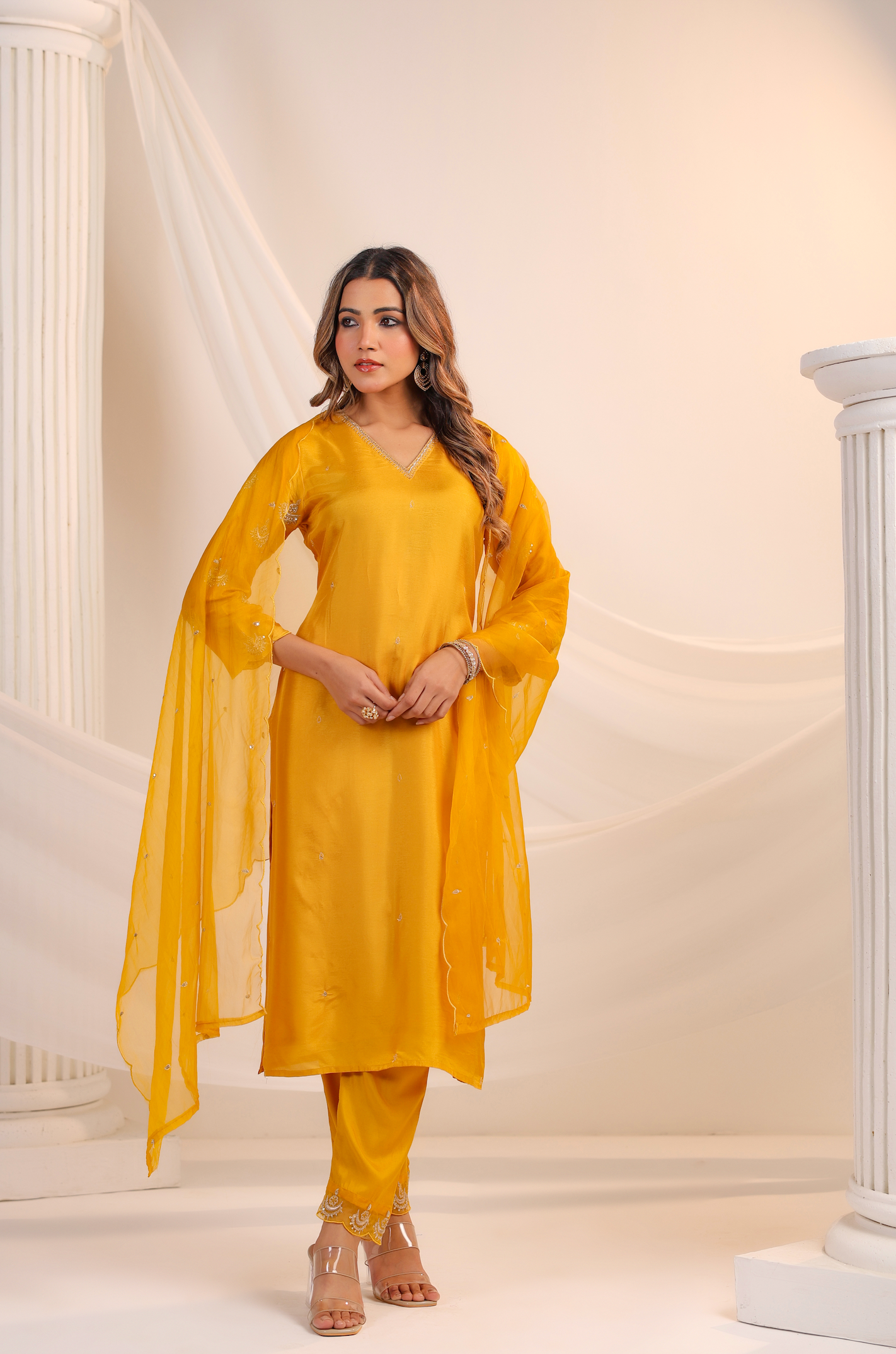 Golden Glow Silk Suit Set