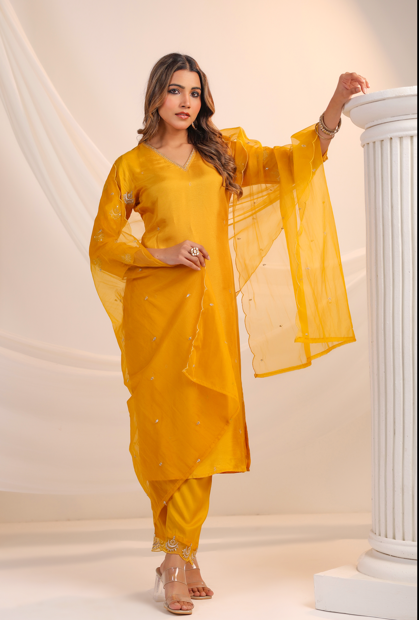 Golden Glow Silk Suit Set