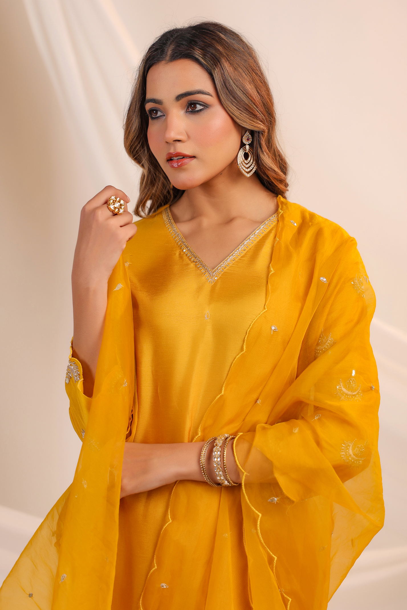 Golden Glow Silk Suit Set