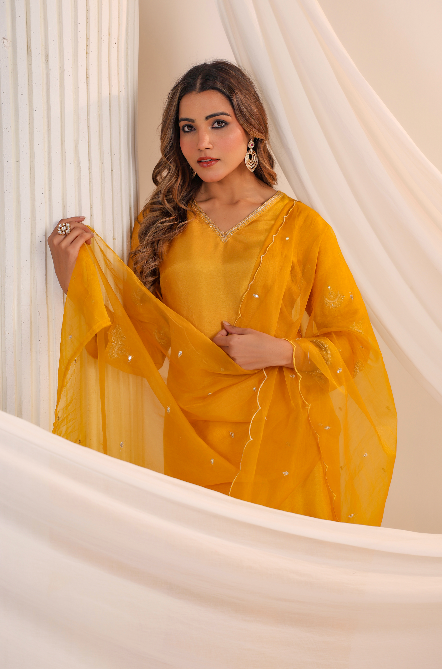 Golden Glow Silk Suit Set