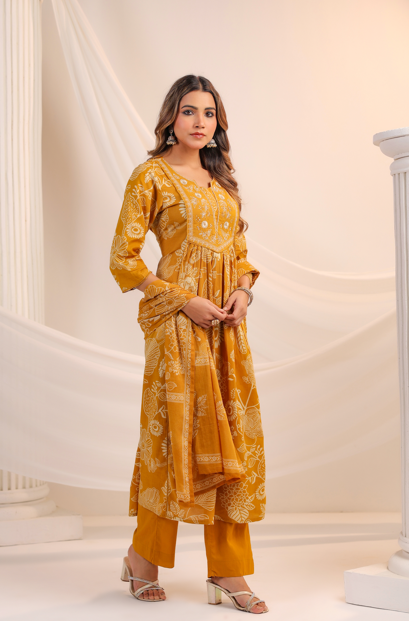 Golden Bloom Cotton Suit Set