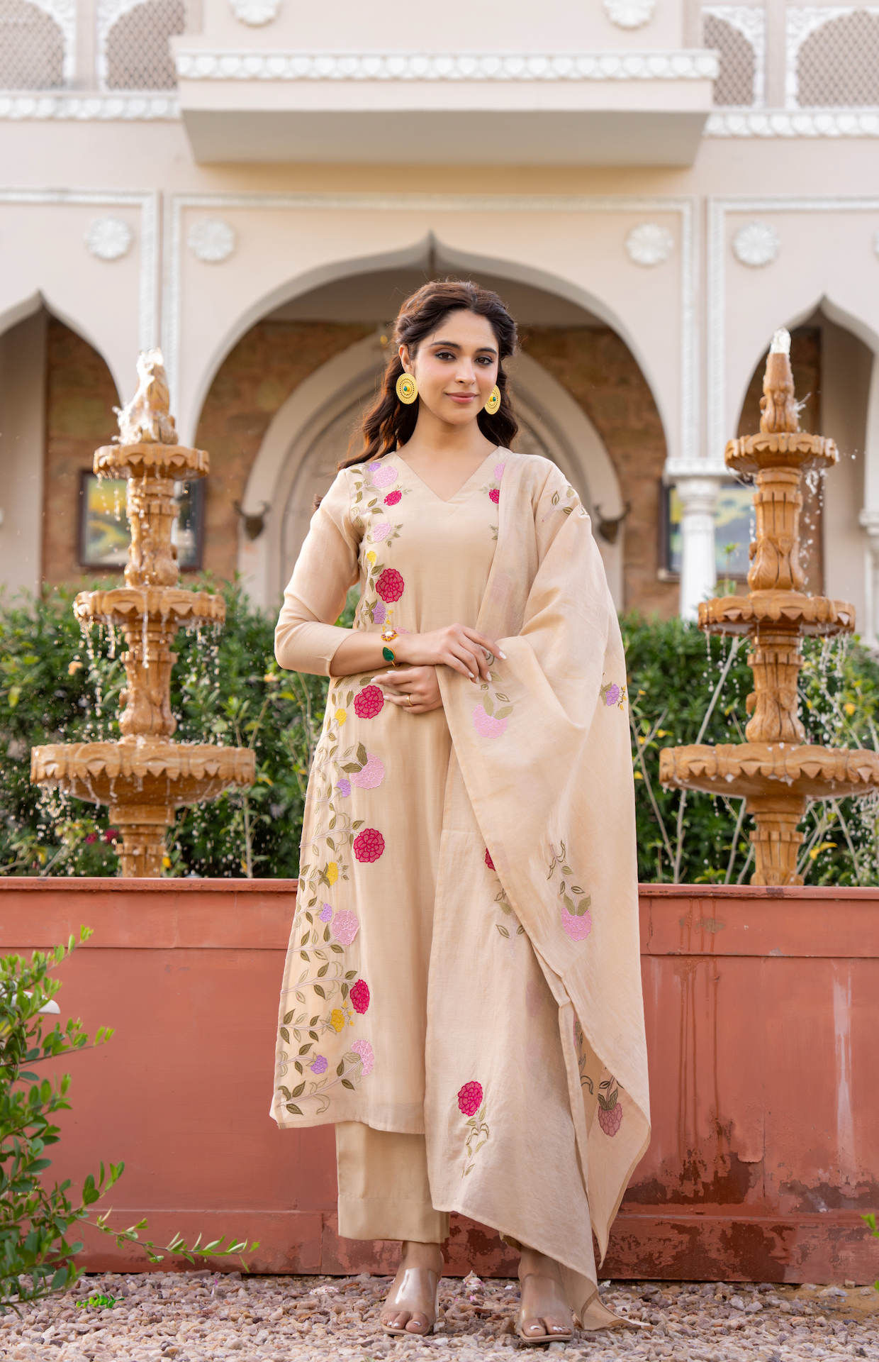 Ivory Blossom Chanderi Suit Set
