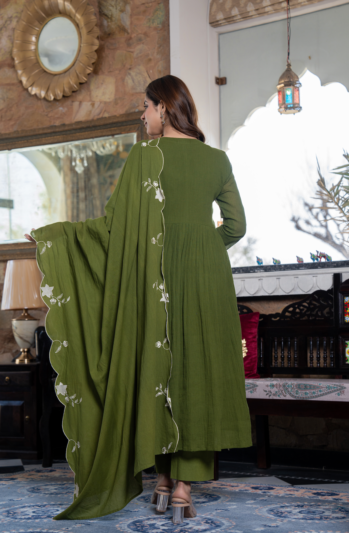 Emerald Aura Crush Cotton Suit Set