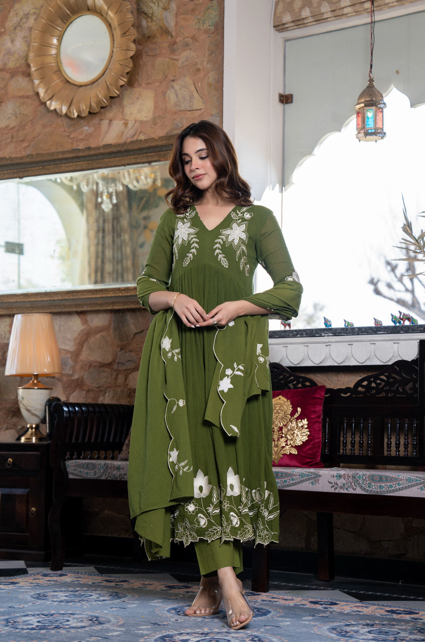 Emerald Aura Crush Cotton Suit Set