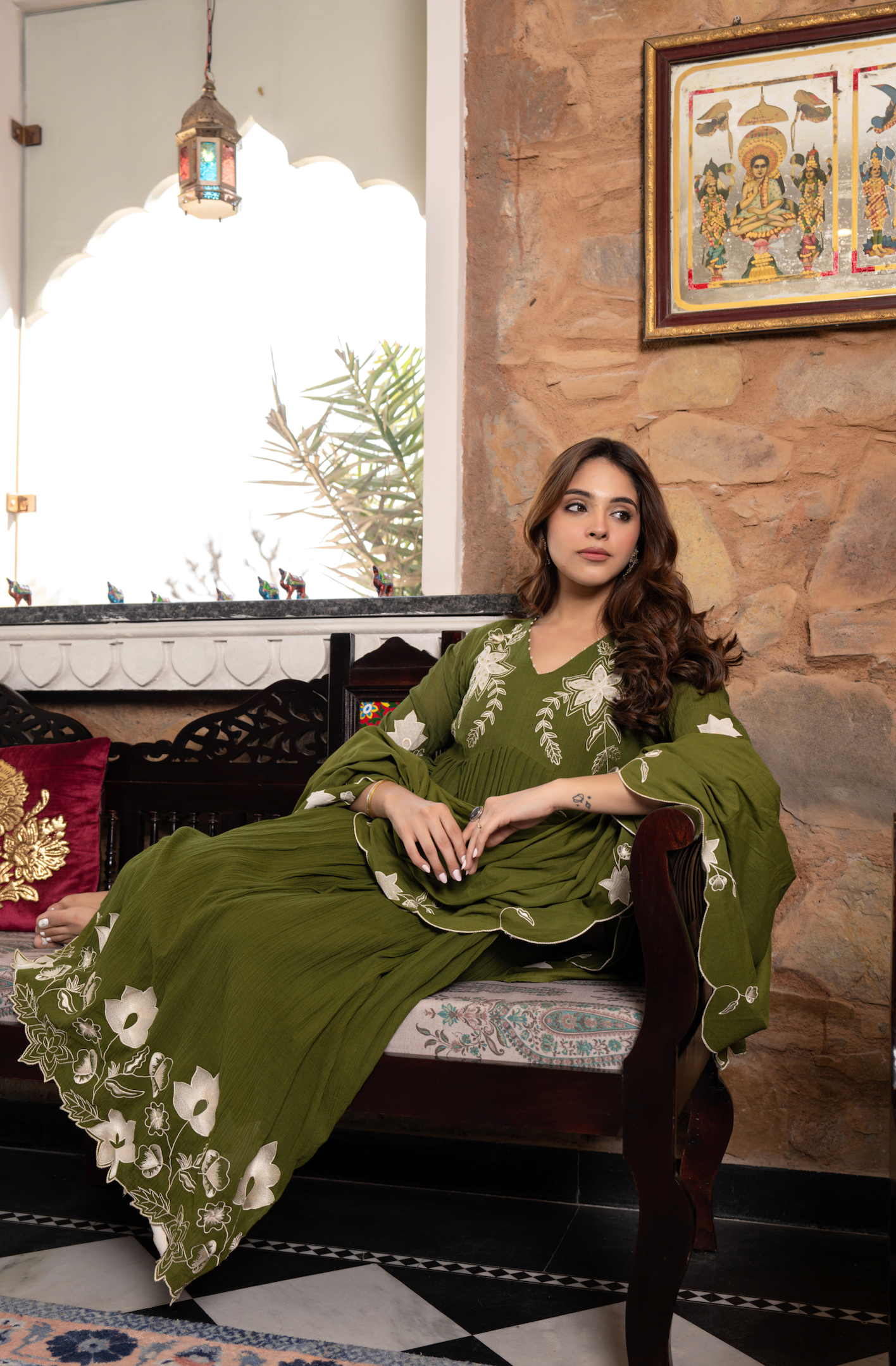 Emerald Aura Crush Cotton Suit Set