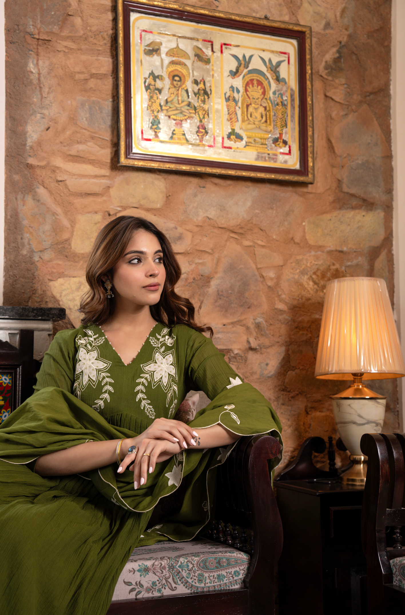 Emerald Aura Crush Cotton Suit Set