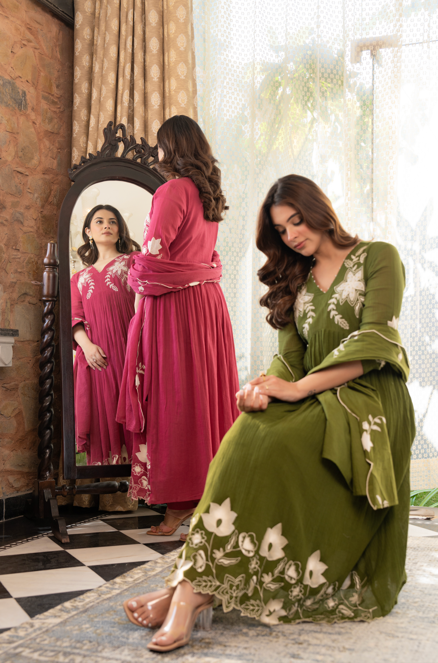 Emerald Aura Crush Cotton Suit Set