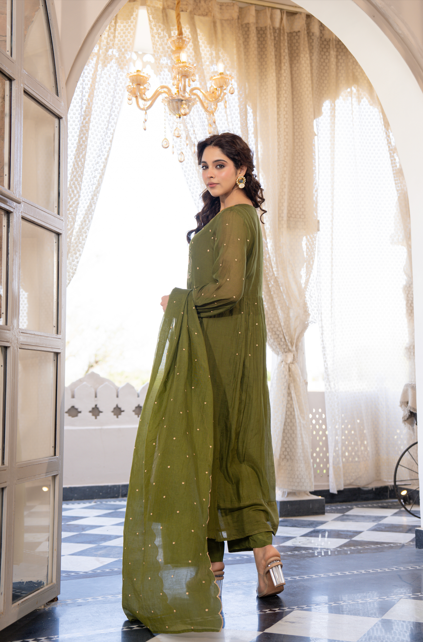 Forest Gleam Mul Chanderi Suit Set