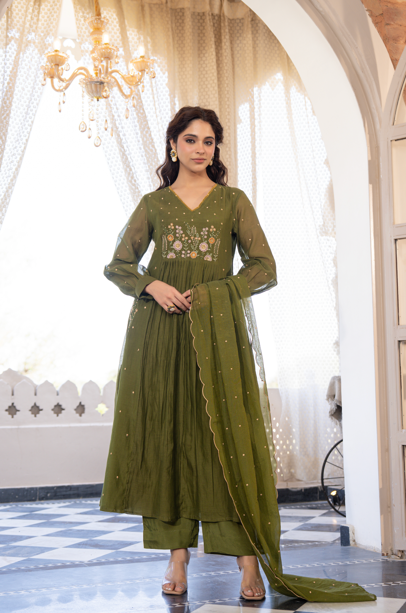 Forest Gleam Mul Chanderi Suit Set