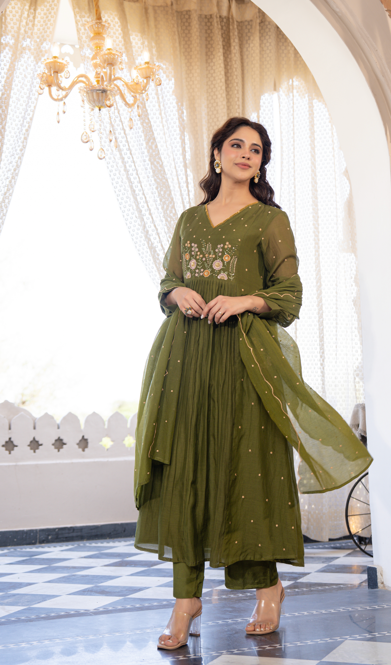 Forest Gleam Mul Chanderi Suit Set