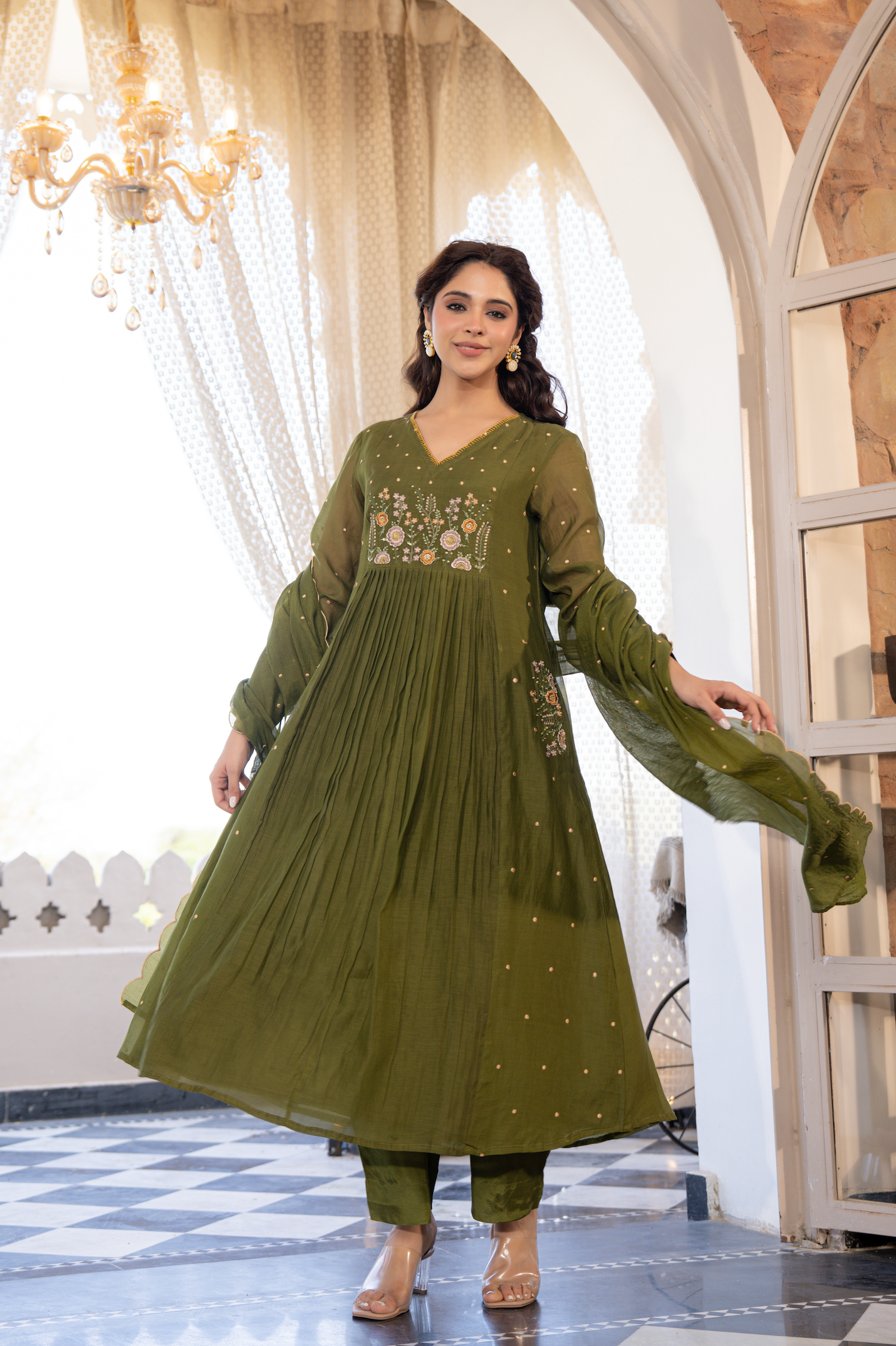 Forest Gleam Mul Chanderi Suit Set