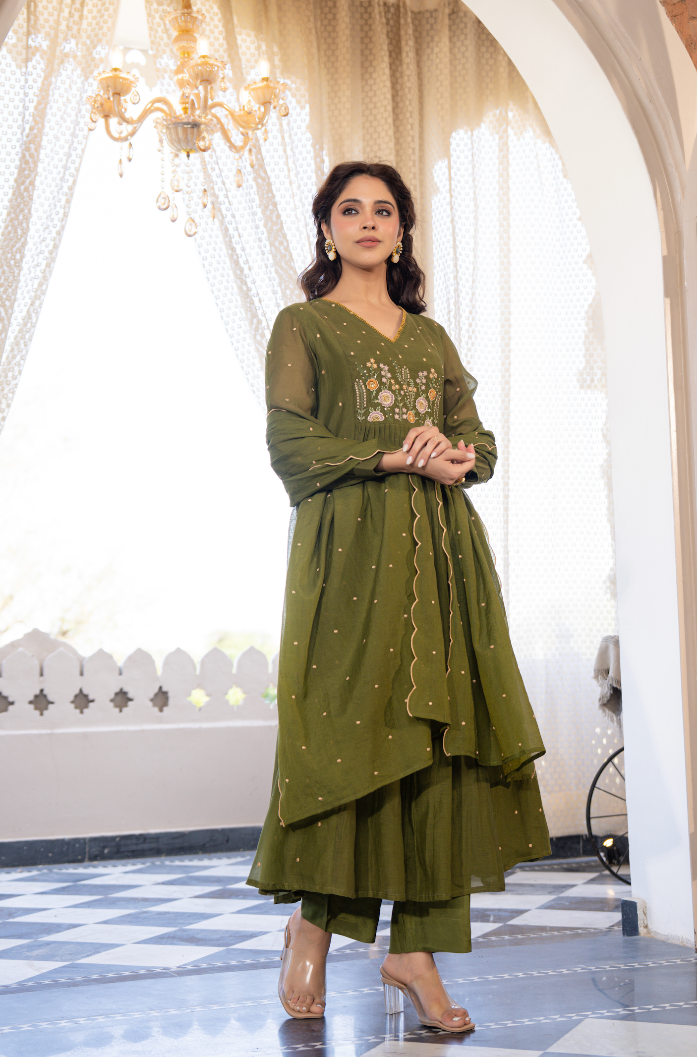 Forest Gleam Mul Chanderi Suit Set