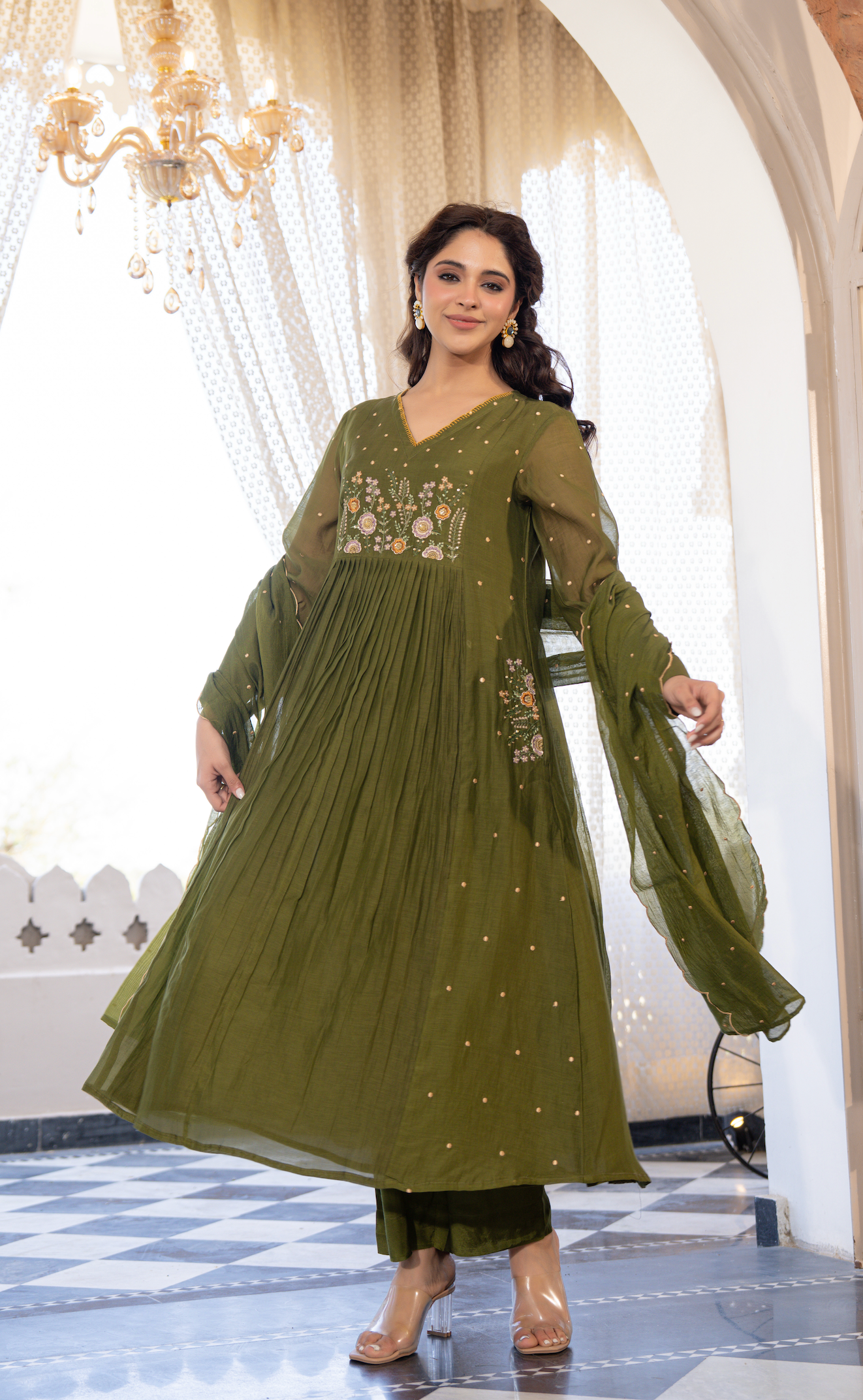 Forest Gleam Mul Chanderi Suit Set