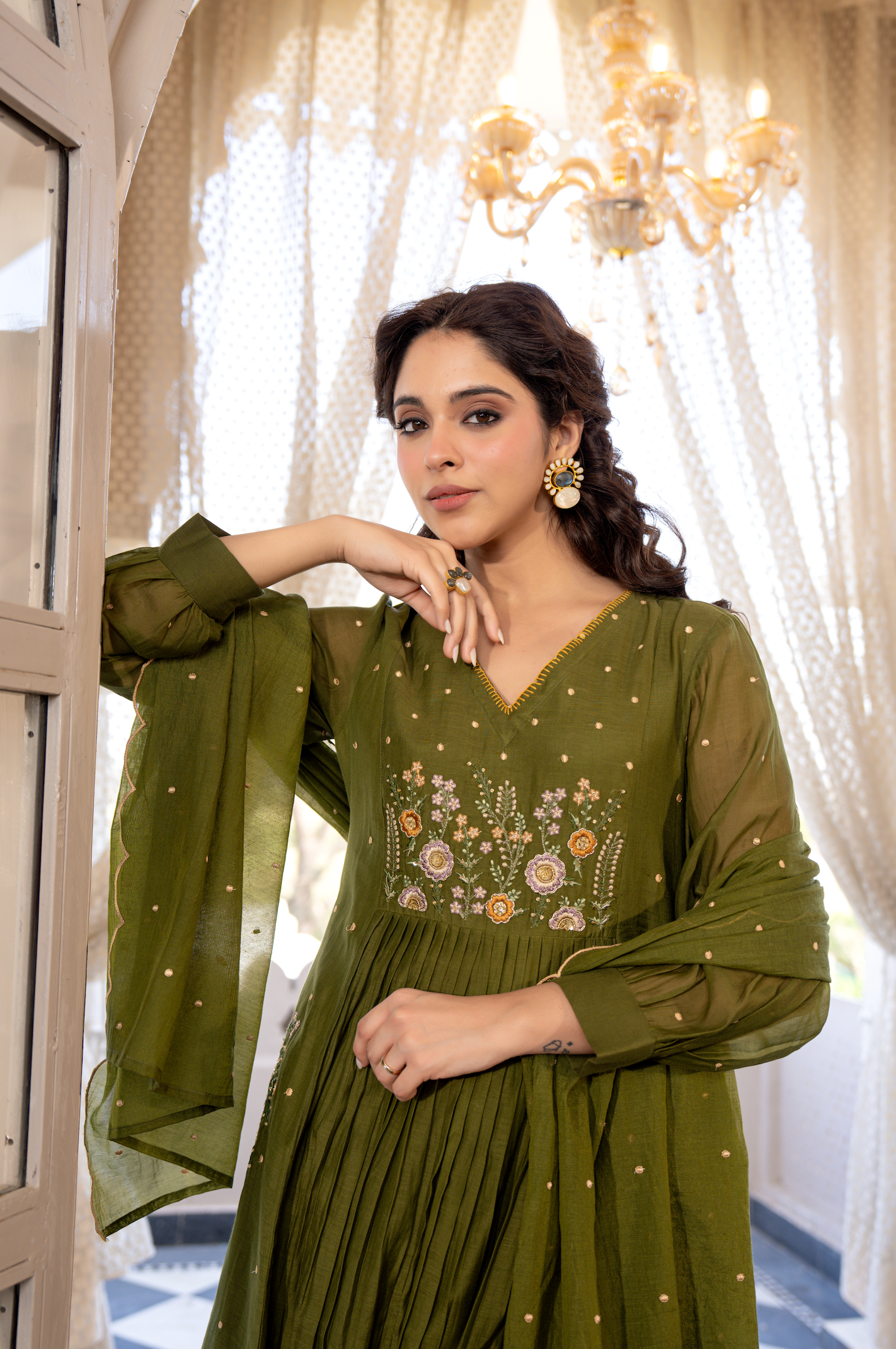 Forest Gleam Mul Chanderi Suit Set
