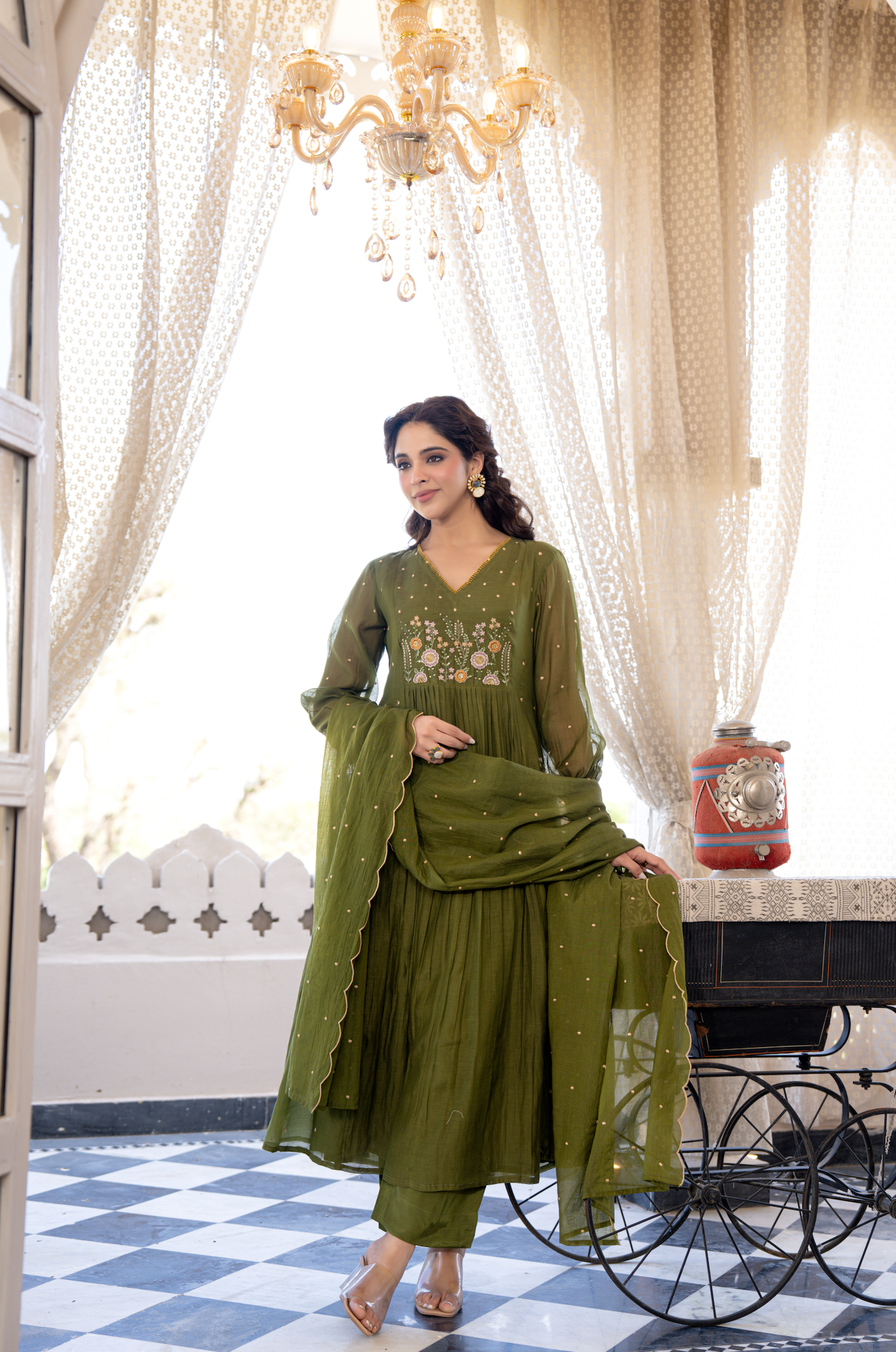 Forest Gleam Mul Chanderi Suit Set