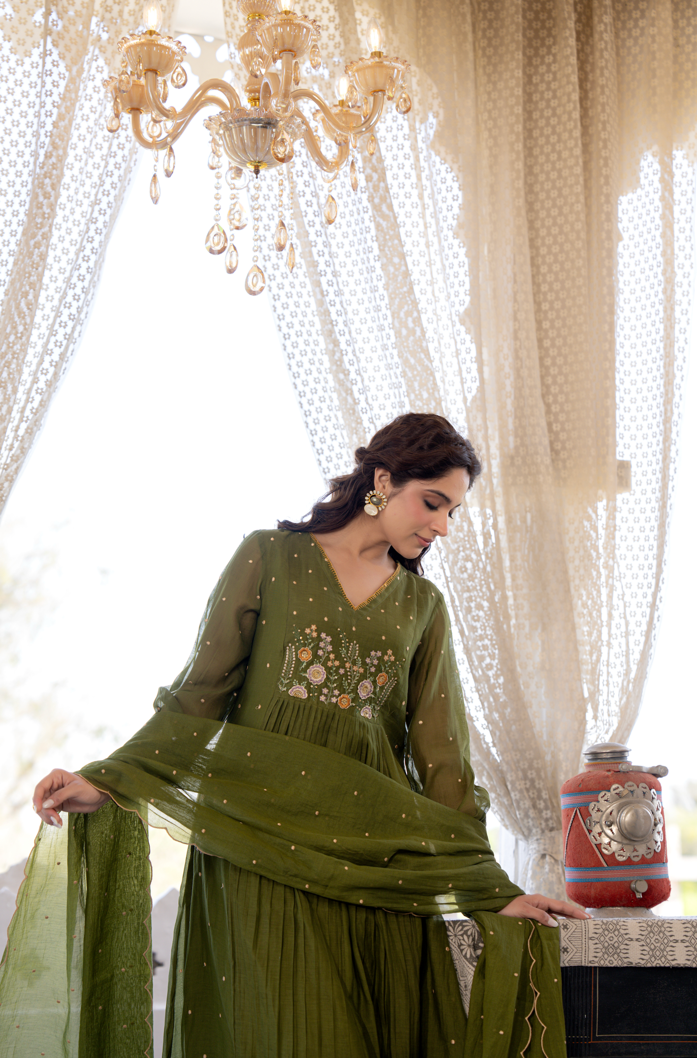 Forest Gleam Mul Chanderi Suit Set