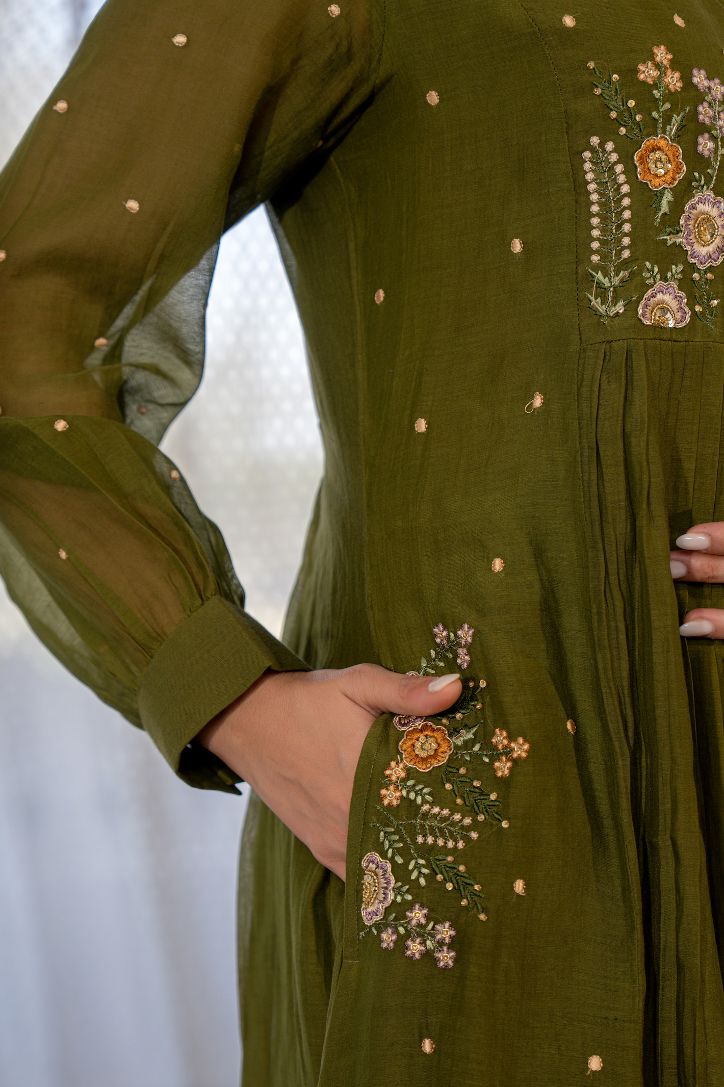 Forest Gleam Mul Chanderi Suit Set