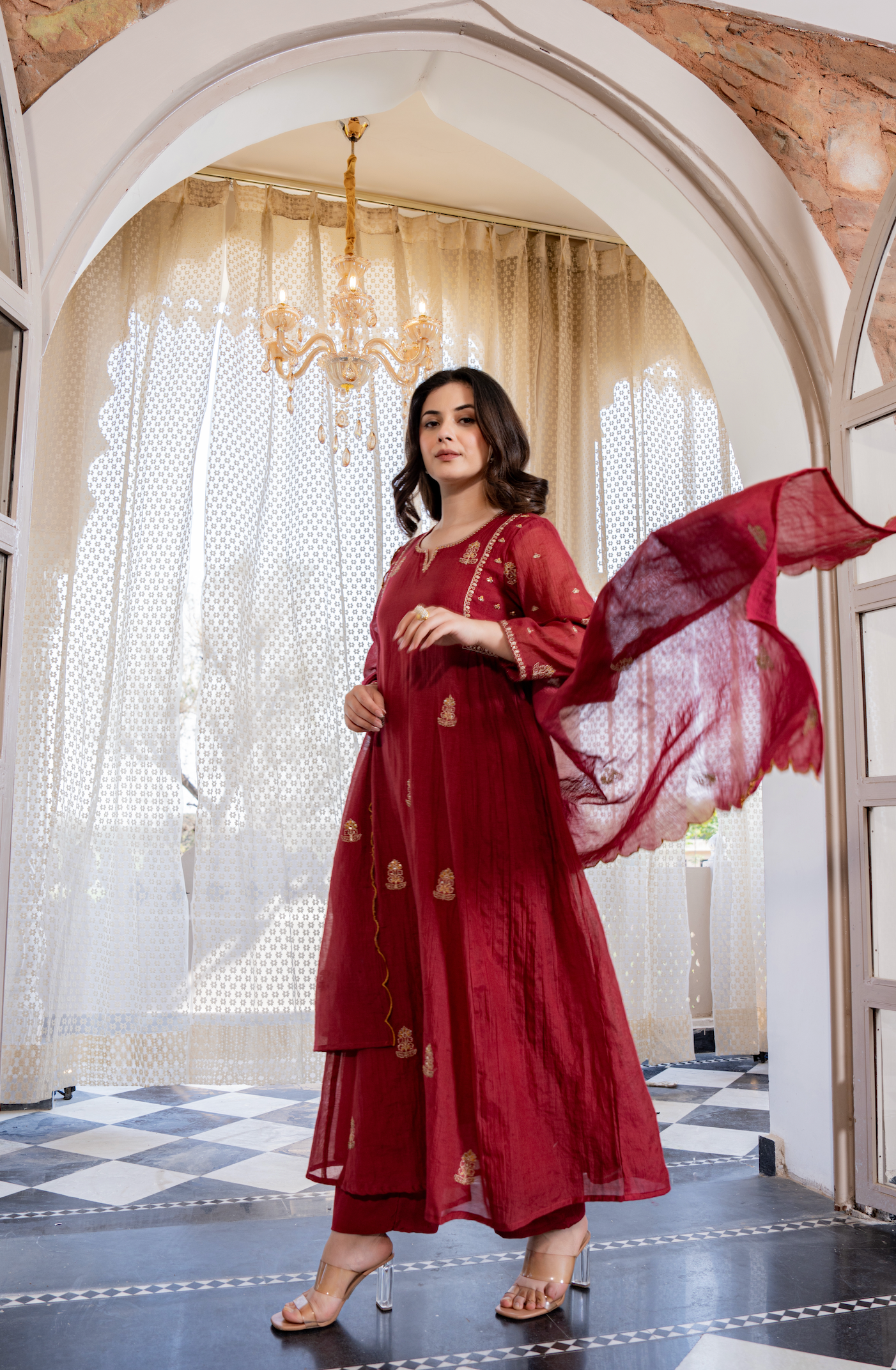 Ruby Royale Mul Chanderi Suit Set