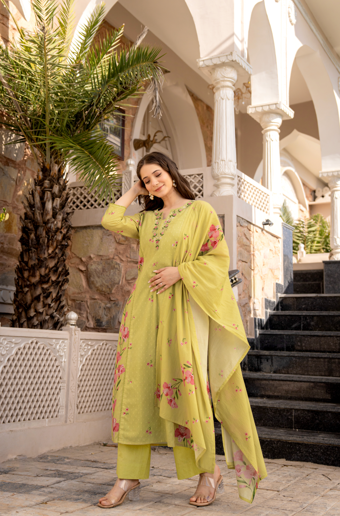 Moss Glow Cotton Suit Set