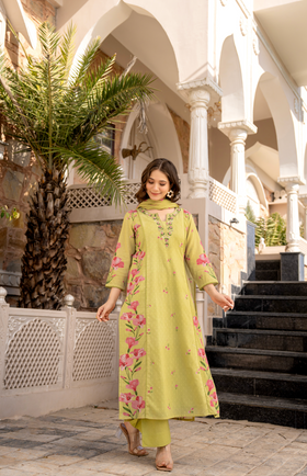 Moss Glow Cotton Suit Set