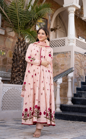Blush Breeze Cotton Anarkali Suit Set