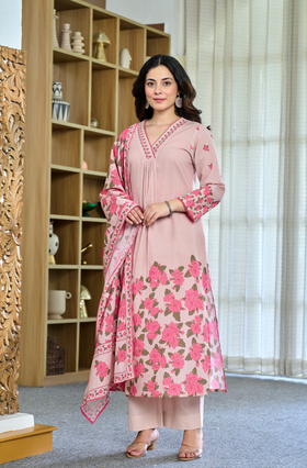 Peachy Elegance Cotton Suit Set
