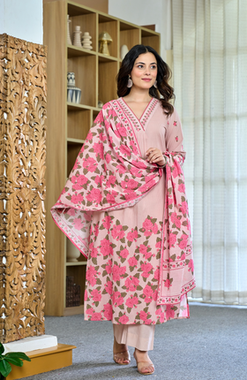 Peachy Elegance Cotton Suit Set