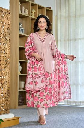 Peachy Elegance Cotton Suit Set