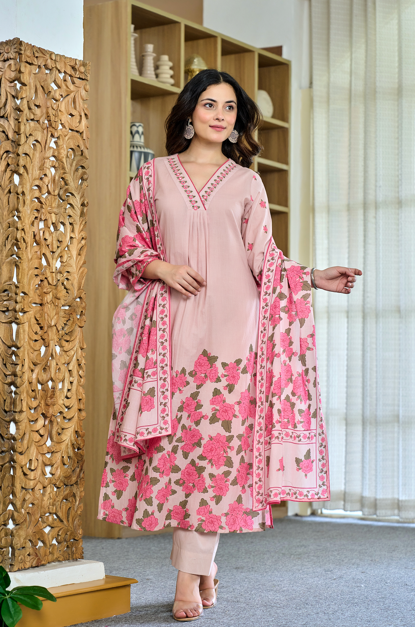 Peachy Elegance Cotton Suit Set