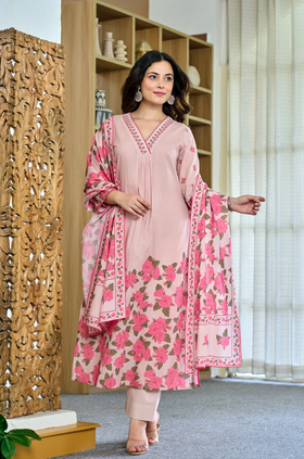 Peachy Elegance Cotton Suit Set